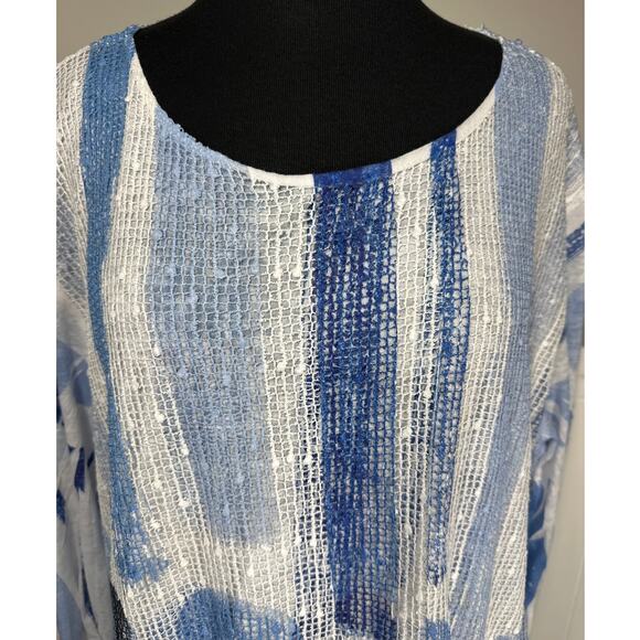 Jess & Jane Windmill Boucle Mesh Tunic Top with Burn-Out Lining Blue Sz 2X Artsy - Picture 3 of 11